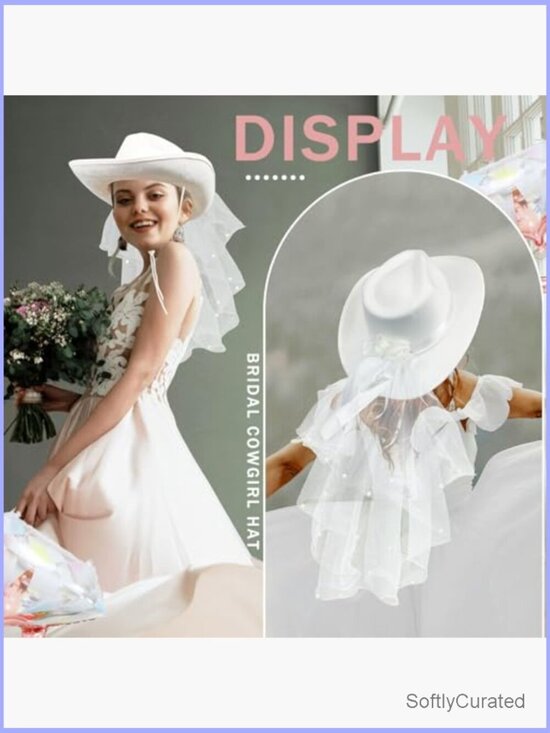White Cowgirl Hat with Veil and Diamond Ring Balloon, 2 Piece Bridal Set main image 4